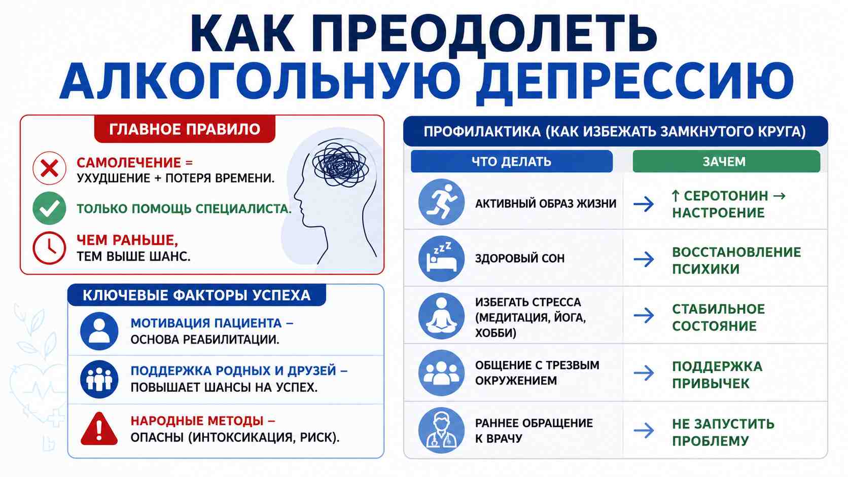 Инфографика, как преодолеть алкогольную депрессию